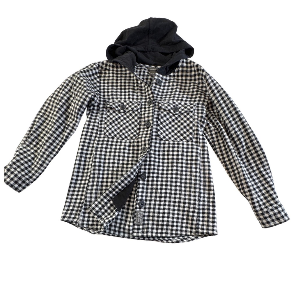 EDDIE BAUER Black White Plaid Hooded Button‎ Down Jacket Women's XS NWOT - Picture 3 of 15